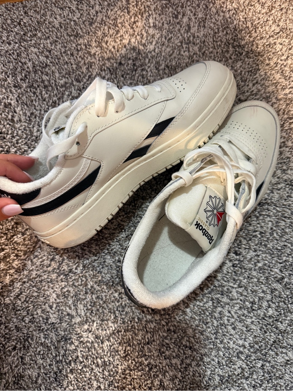Reebok White Sneakers with Black Stripe Detail